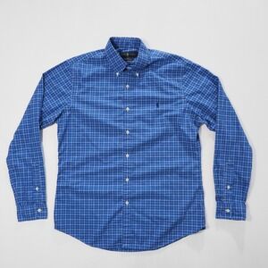 Ralph Lauren Shirt Mens Large Blue Plaid Slim Fit Stretch Cotton Long Sleeve